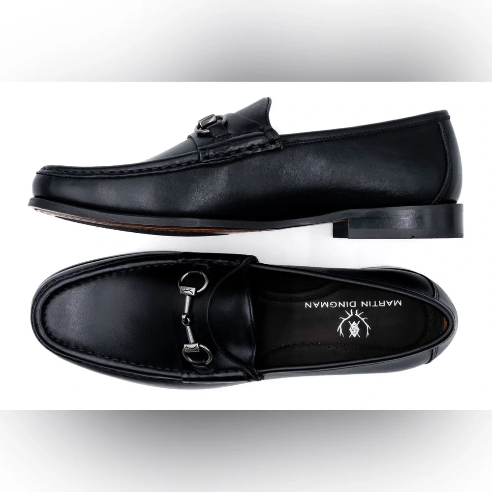 Men's Martin Dingman Addison Black Leather Horse Bit Loafers Size 10M